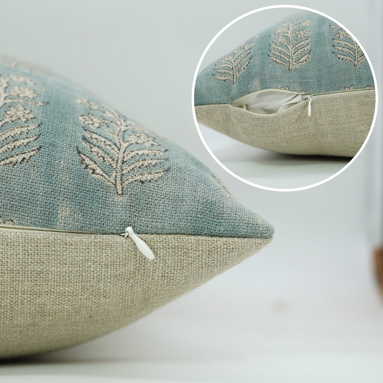 linen pillow cover with floral pattern