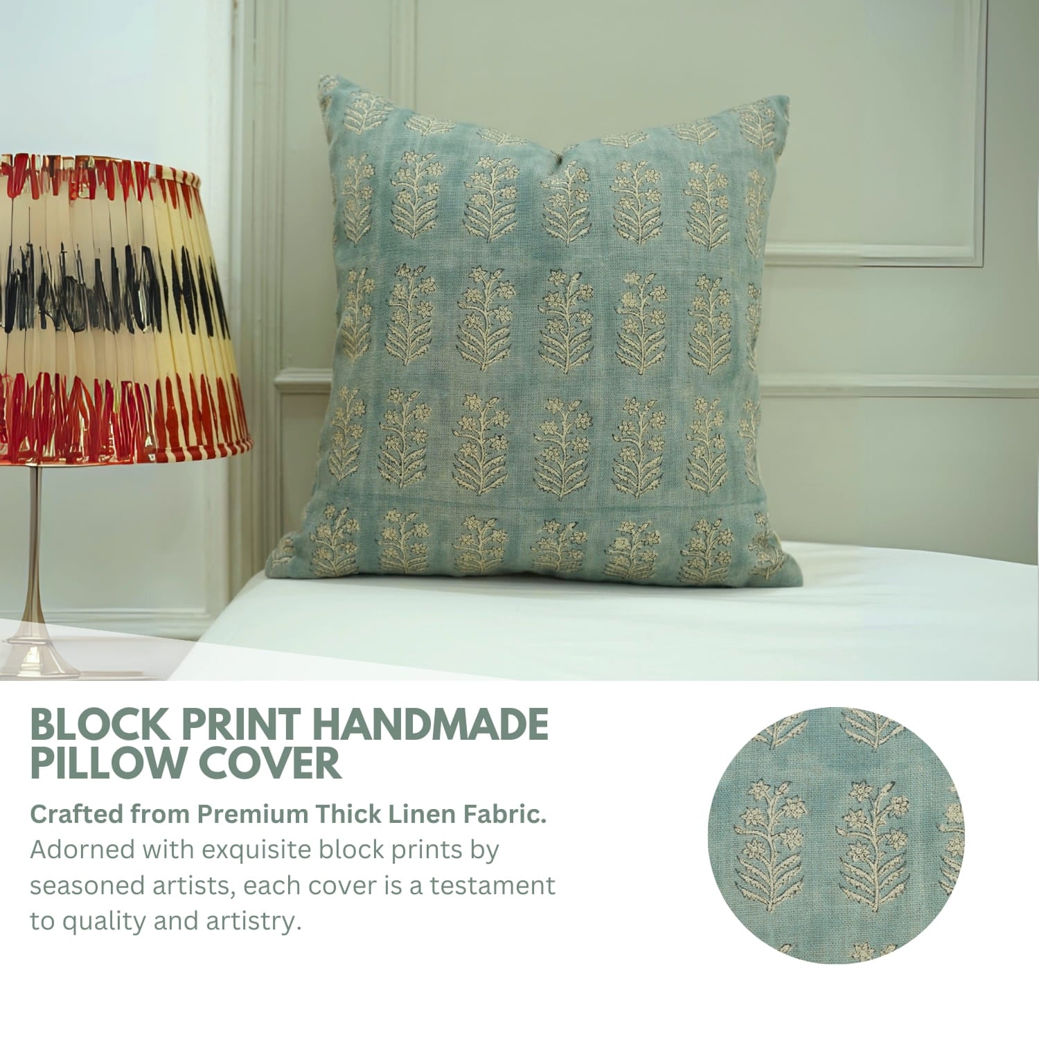 linen pillow cover with floral pattern
