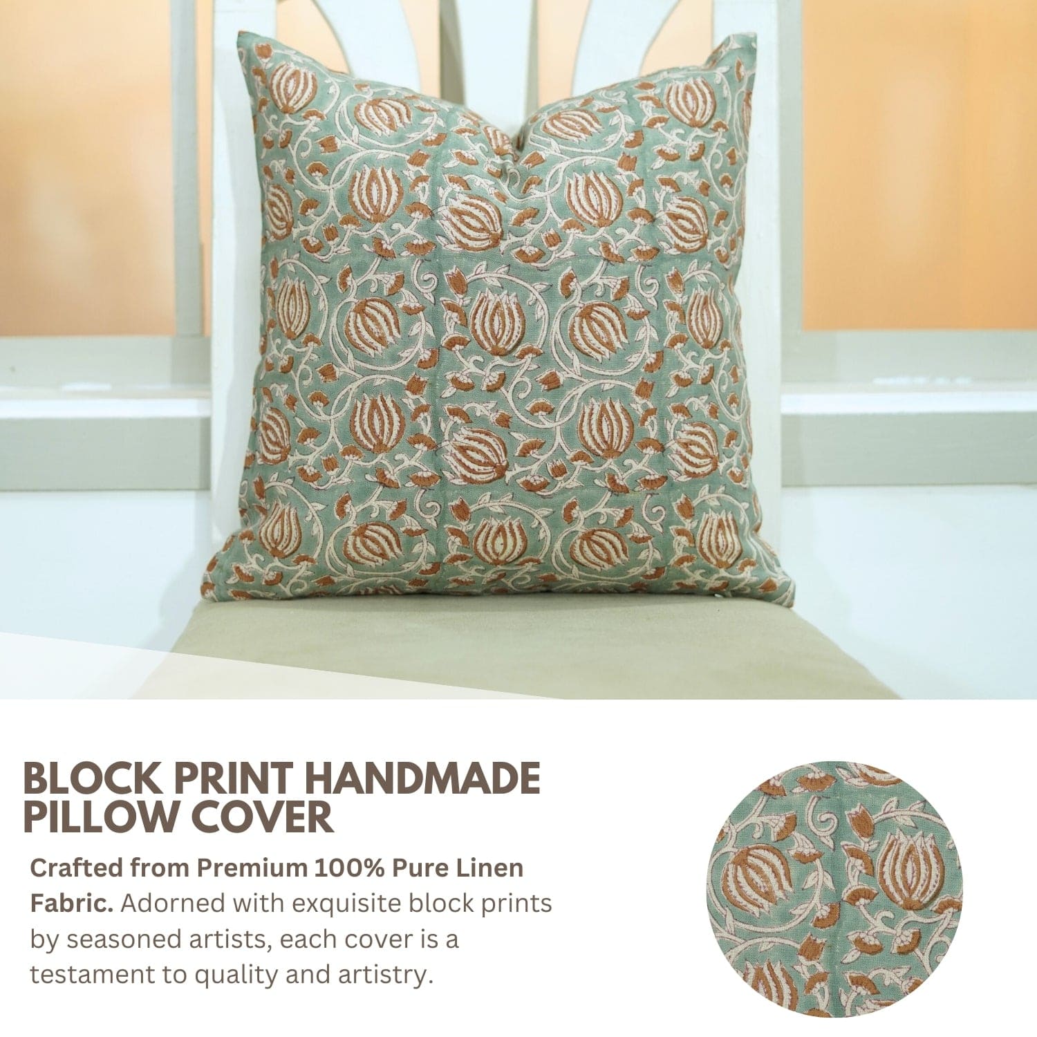 Indian Artisan Brown Floral Pillow Cover || 6 Kamal