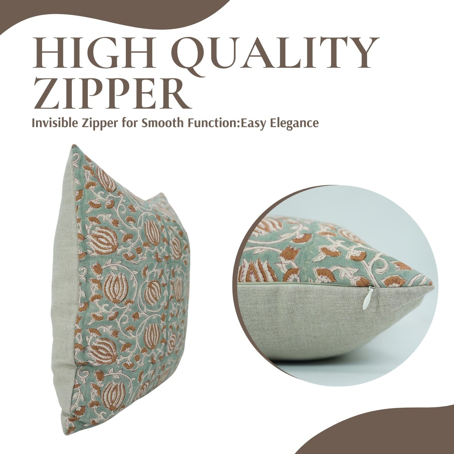 Indian Artisan Brown Floral Pillow Cover || 6 Kamal