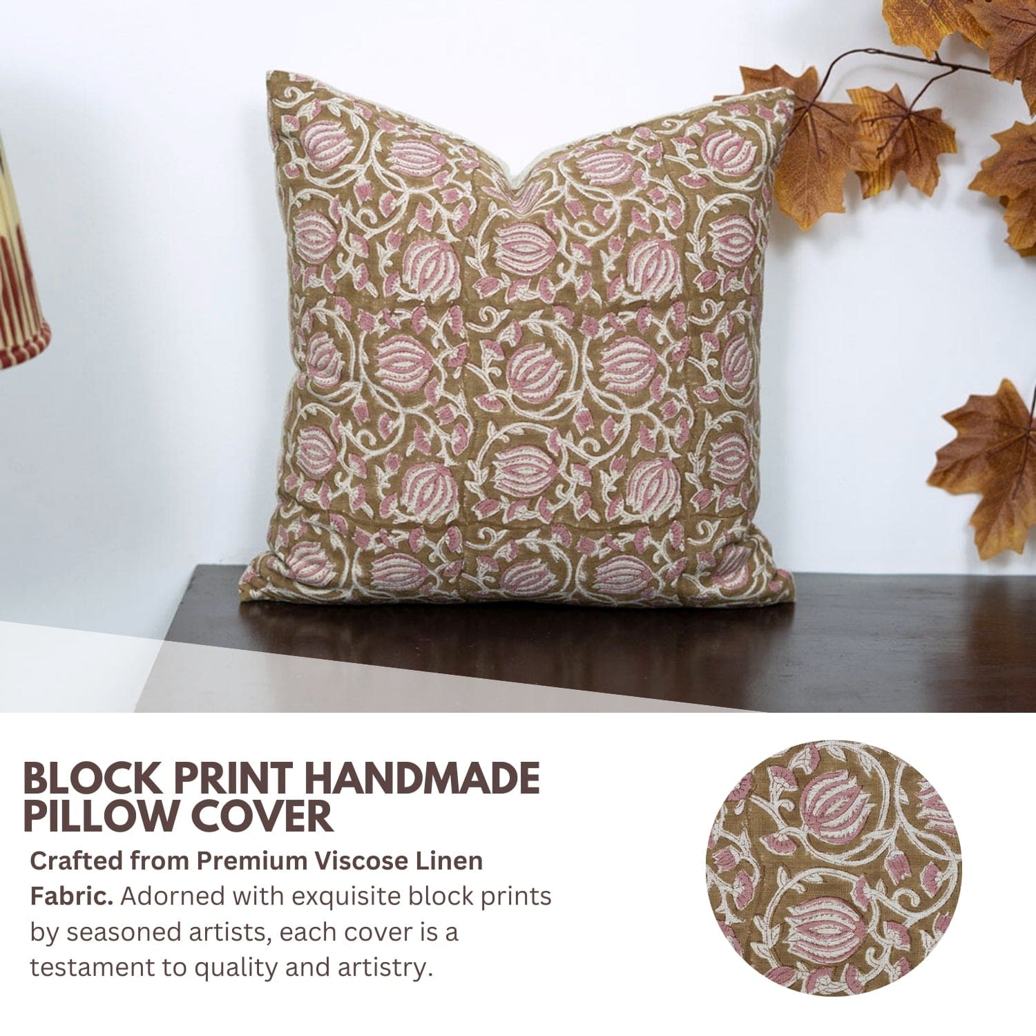 BLOCK PRINT pillow cover with intricate hand-blocked patterns