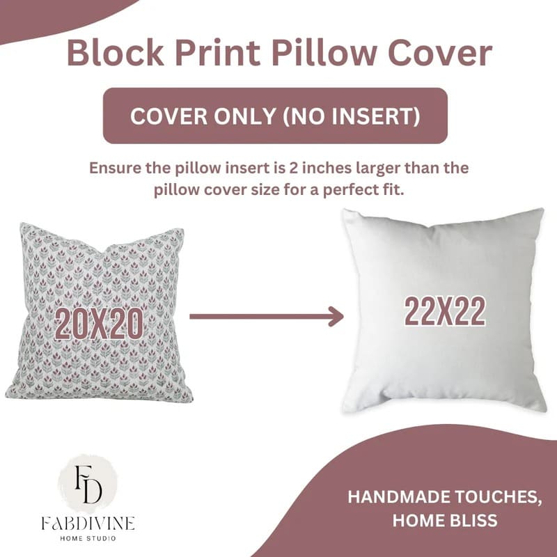 Block print pillow cover, handcrafted floral motif design