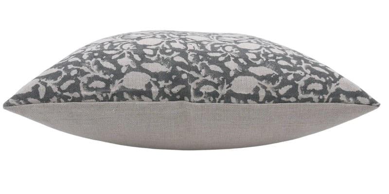 Indian Gray Floral Linen Pillow Cover - Amar