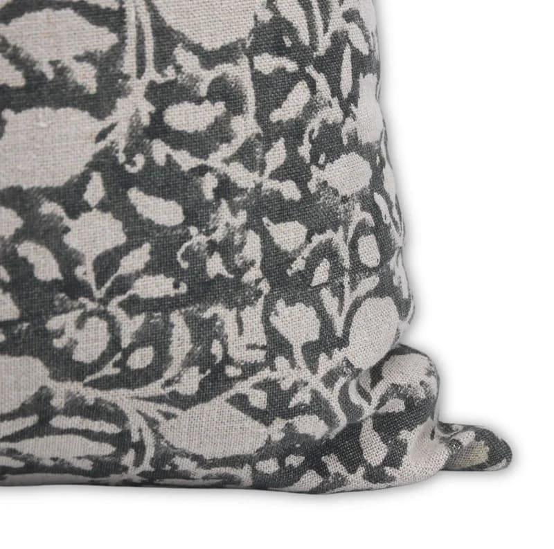 Indian Gray Floral Linen Pillow Cover - Amar