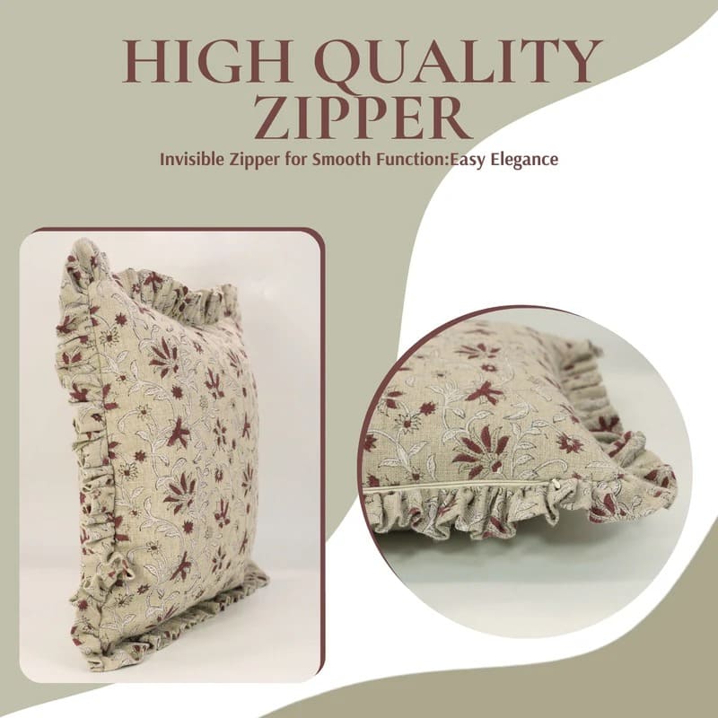 Handmade Maroon Frill Pillow Cover - Aradhana