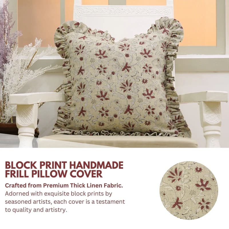 Decorative block print pillow cover, bright floral style