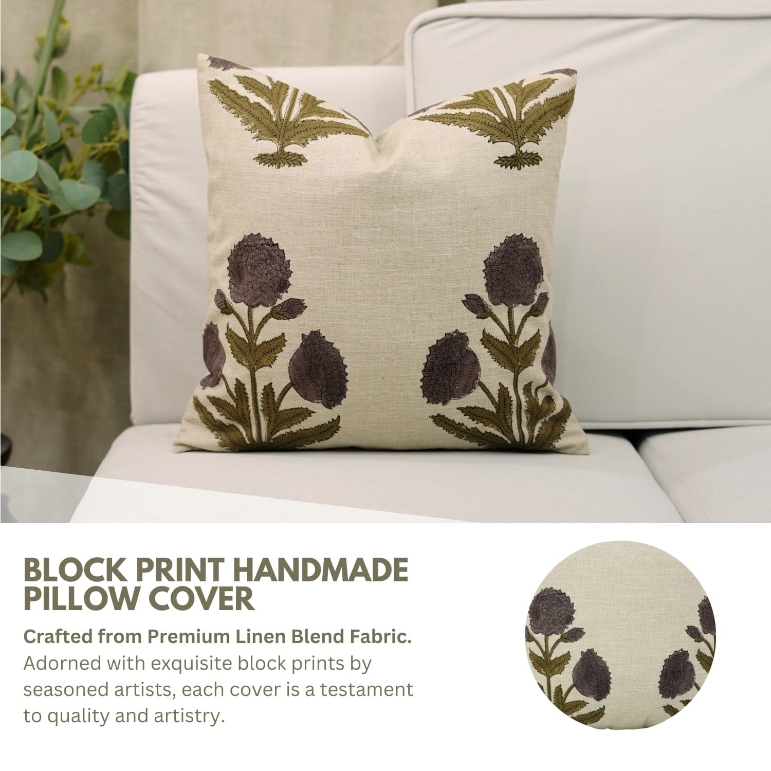 Handamde Linen Wine Floral Cushion Case - Badshah