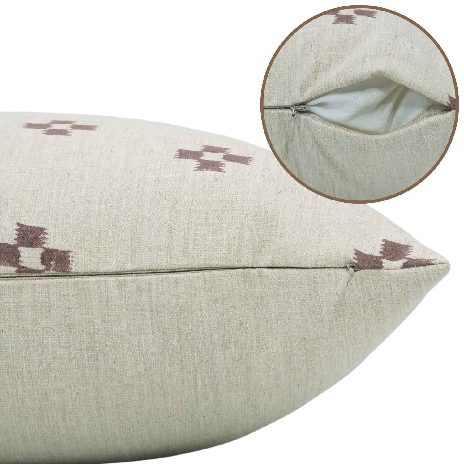Elegant handblock print cushion cover in Barfi design by Fab Divine, linen blend fabric
