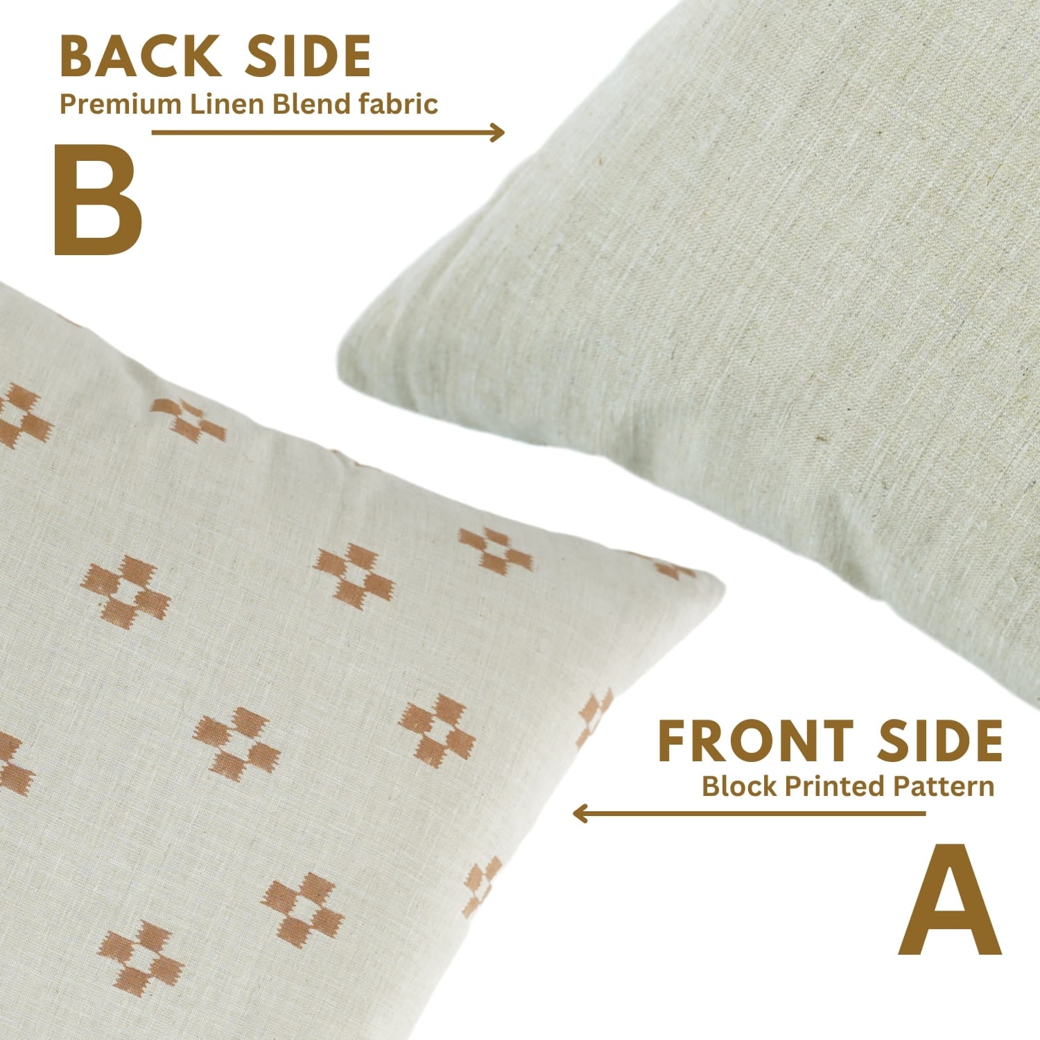 Fab Divine handblock print cushion cover with Barfi pattern, made from linen blend