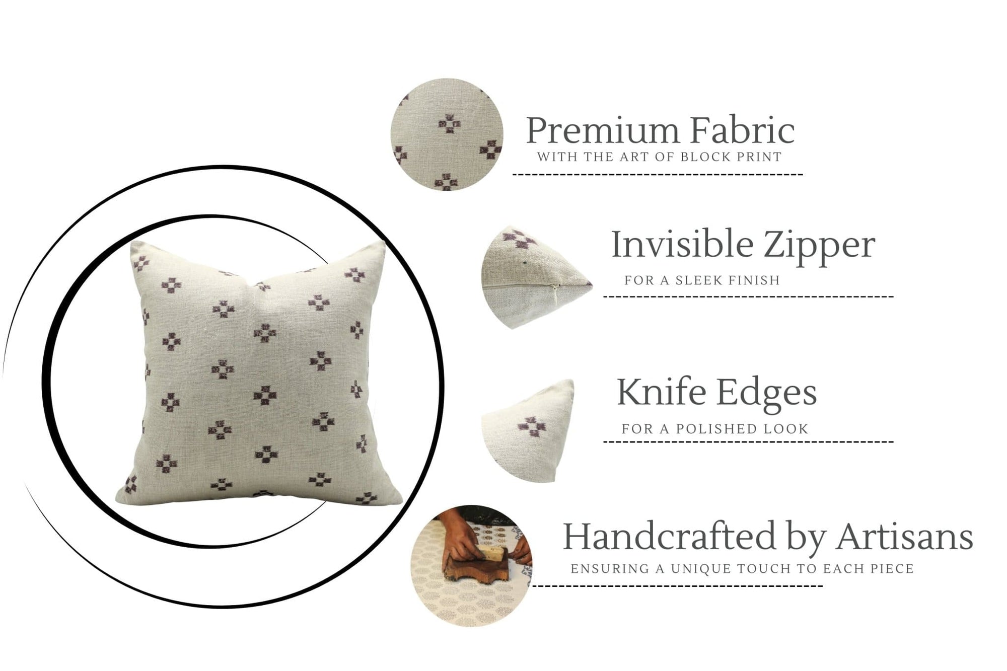 Block Printed Thick Linen Pillow Cover - Barfi