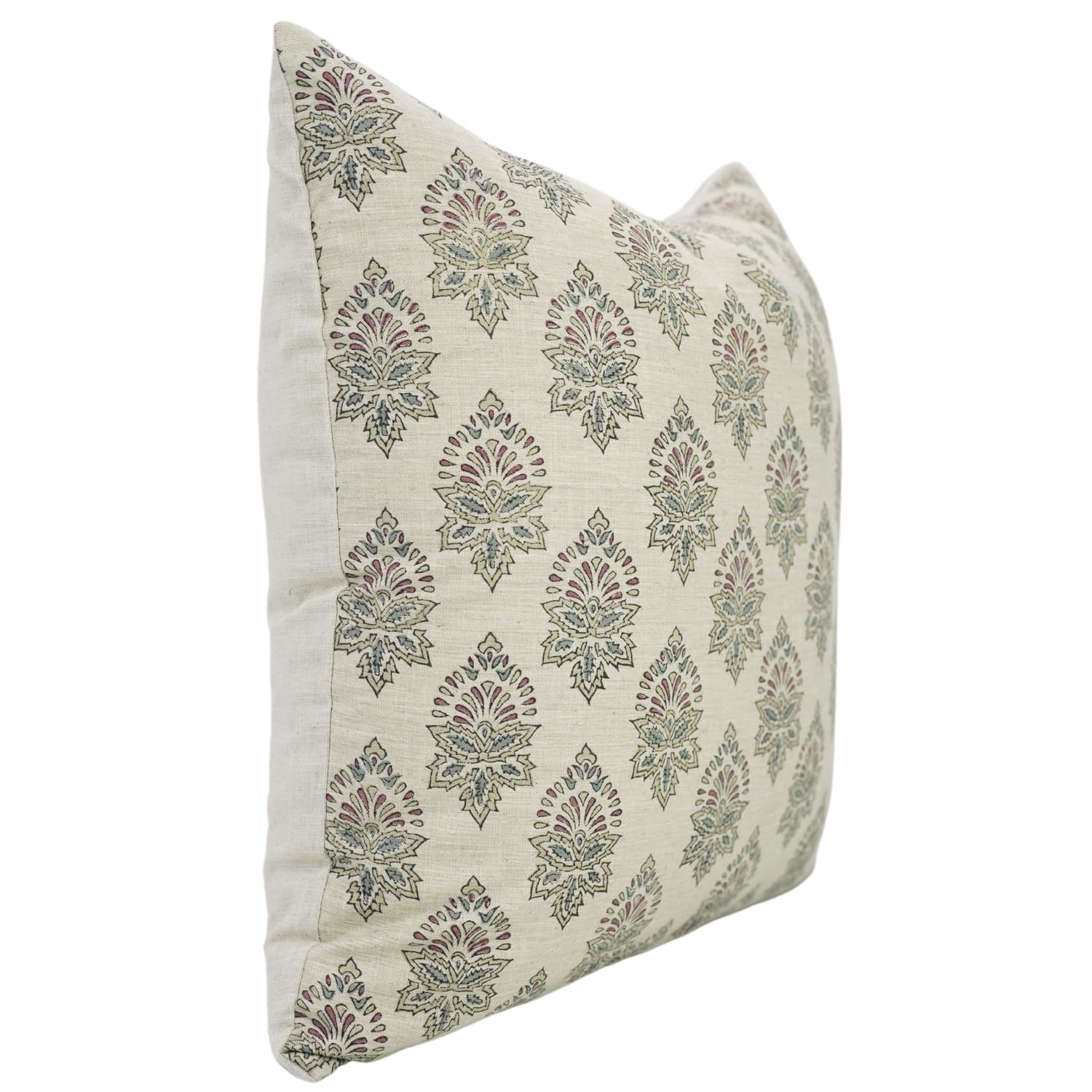 Handcrafted Gray Linen Pillow Cover -  Betel Leaf