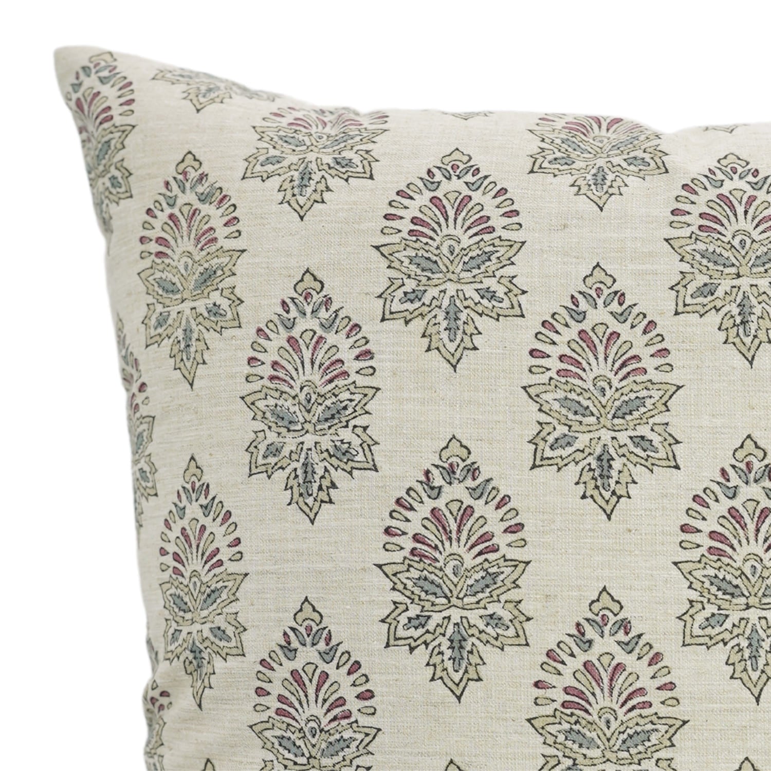 Handcrafted Gray Linen Pillow Cover -  Betel Leaf