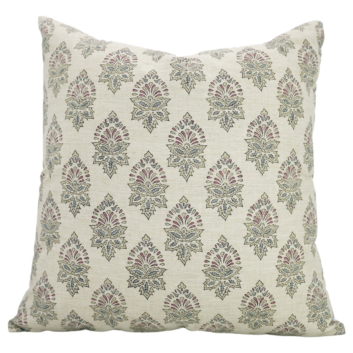 Handcrafted Gray Linen Pillow Cover -  Betel Leaf