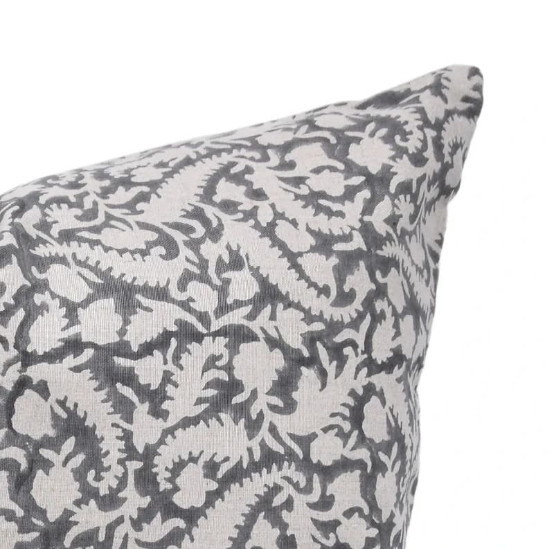 Indian Black Forest Print Linen Cushion Cover