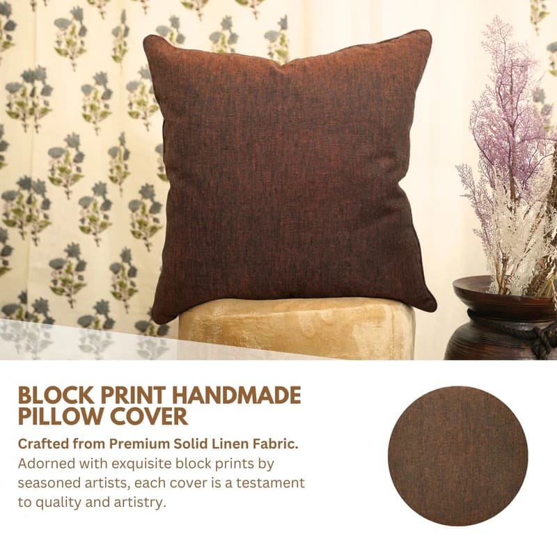 Handmade Brown Solid Linen Throw Case