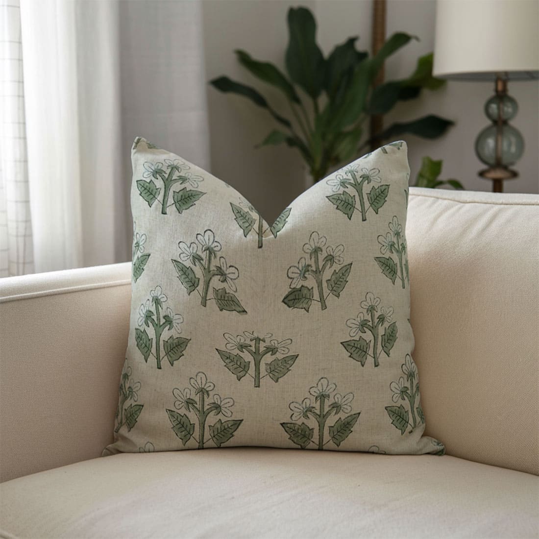 Block Printed Floral decorative pillow cover