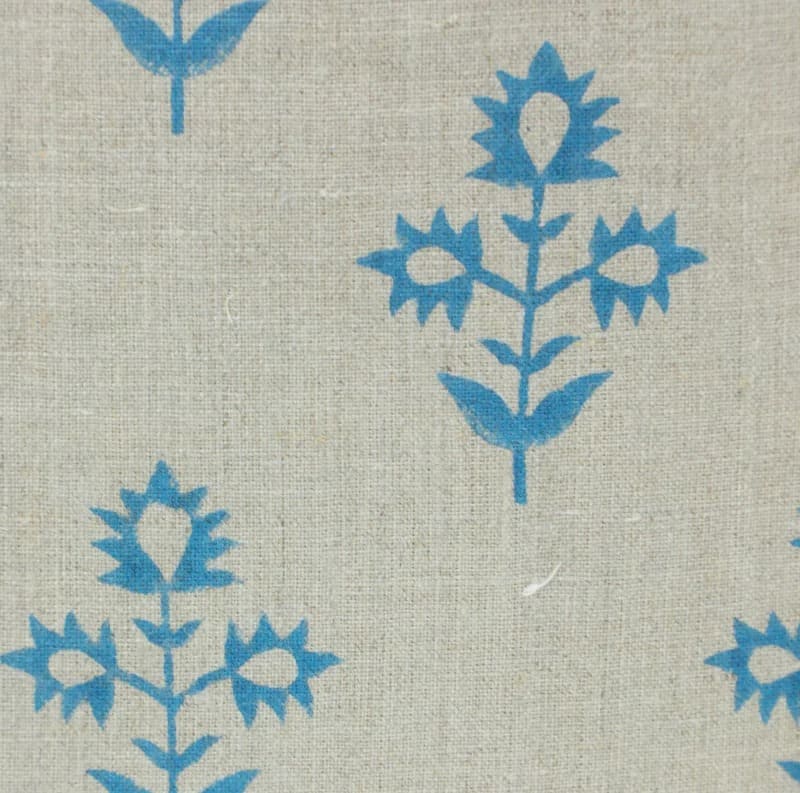 Sky Blue Floral Linen Throw Cover - Chameli