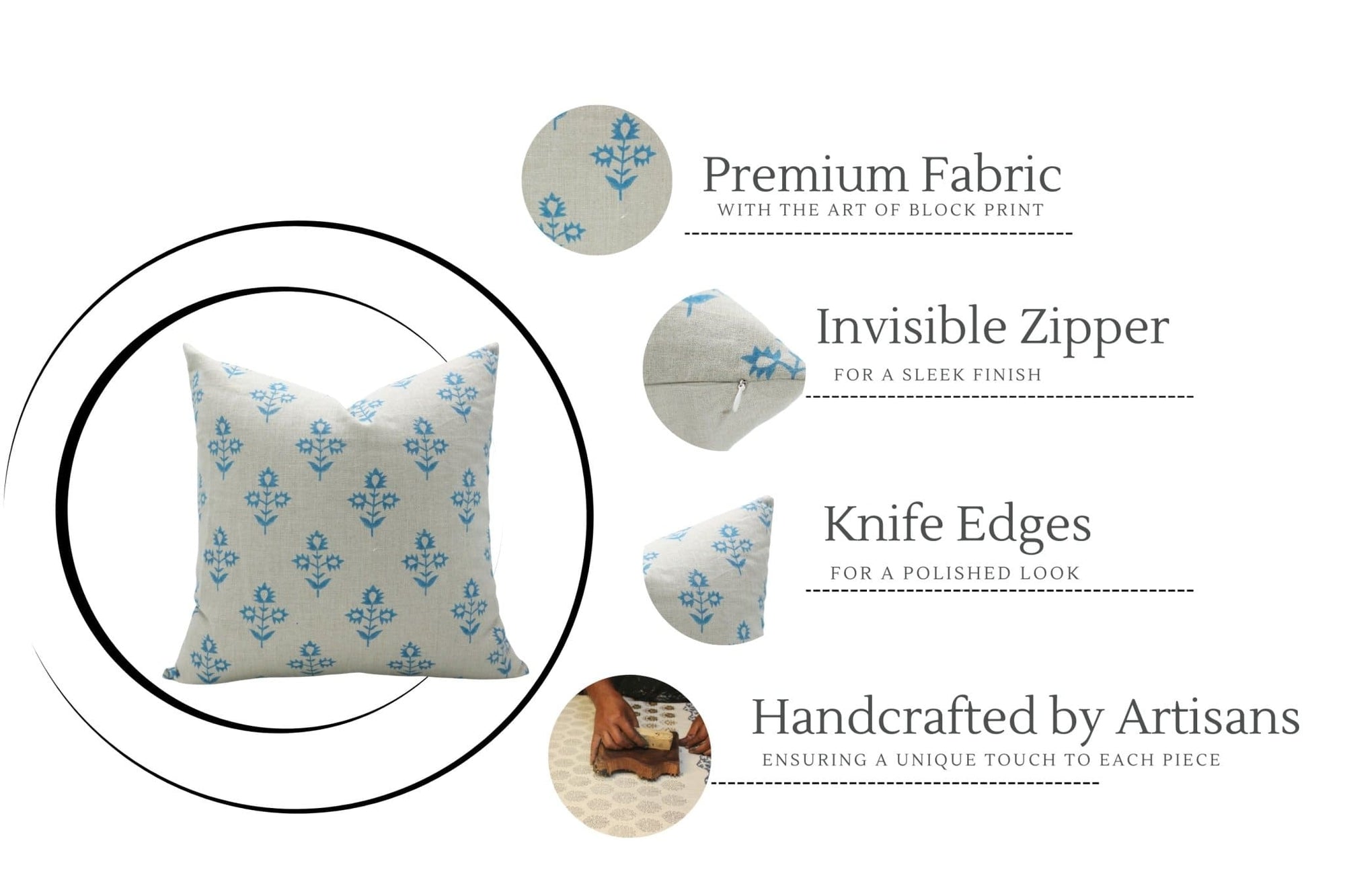 Sky Blue Floral Linen Throw Cover - Chameli