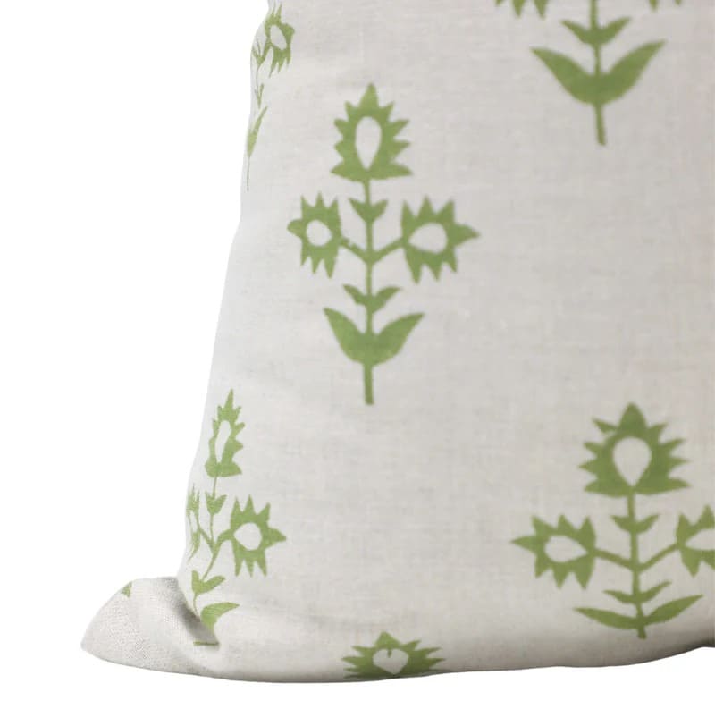 Pure Linen Green Floral Cushion Cover - Chameli