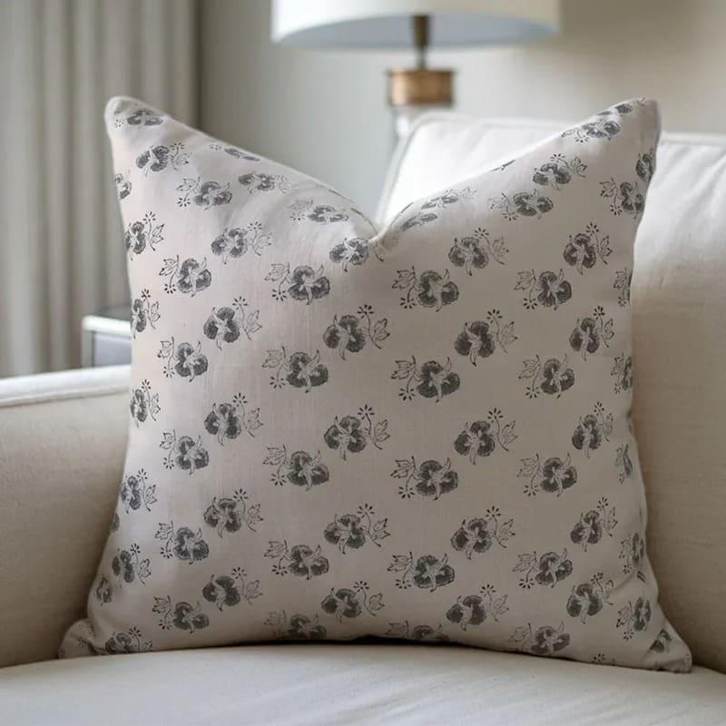 Block Printed Floral Cushion Cover - Chitranjan
