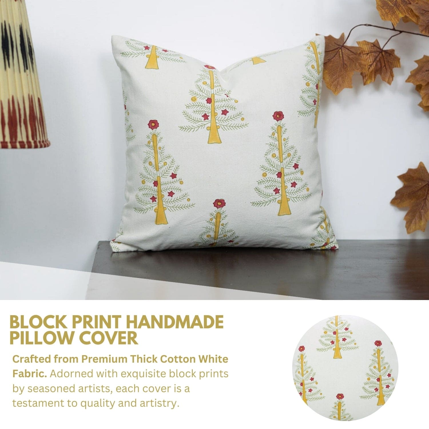 Handblock Yellow Thick Cotton Pillow Case