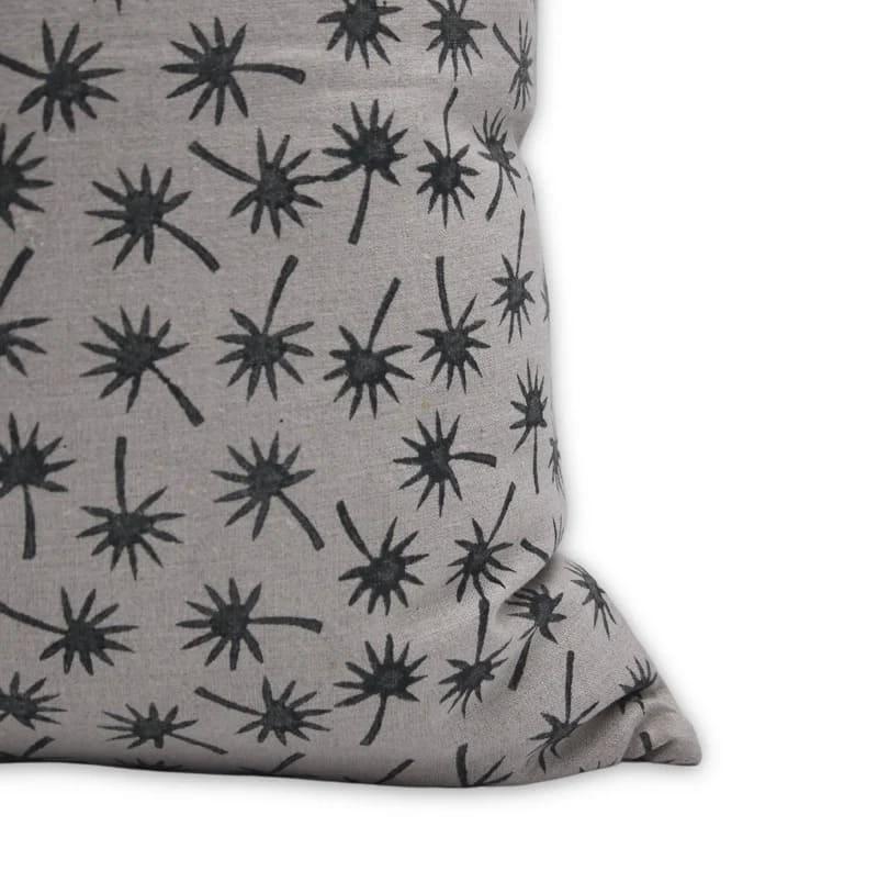 Hand Print Black Floral Pillow Cover - Coconut