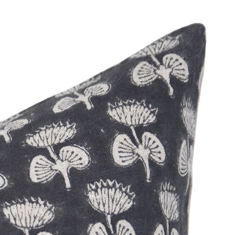 Handmade Print Pure Linen Pillow Cover - Damru