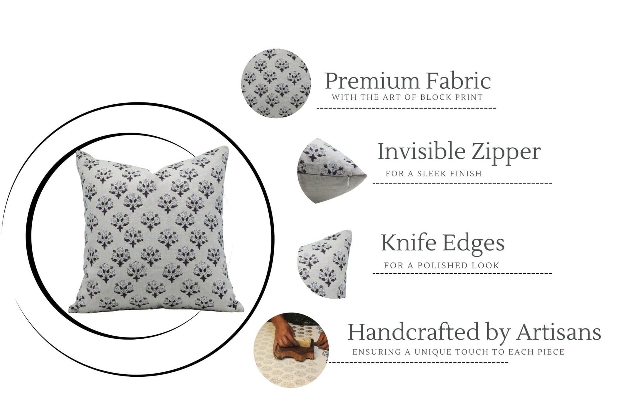 Hand Block Accent Cushion Case - Diwali Flower