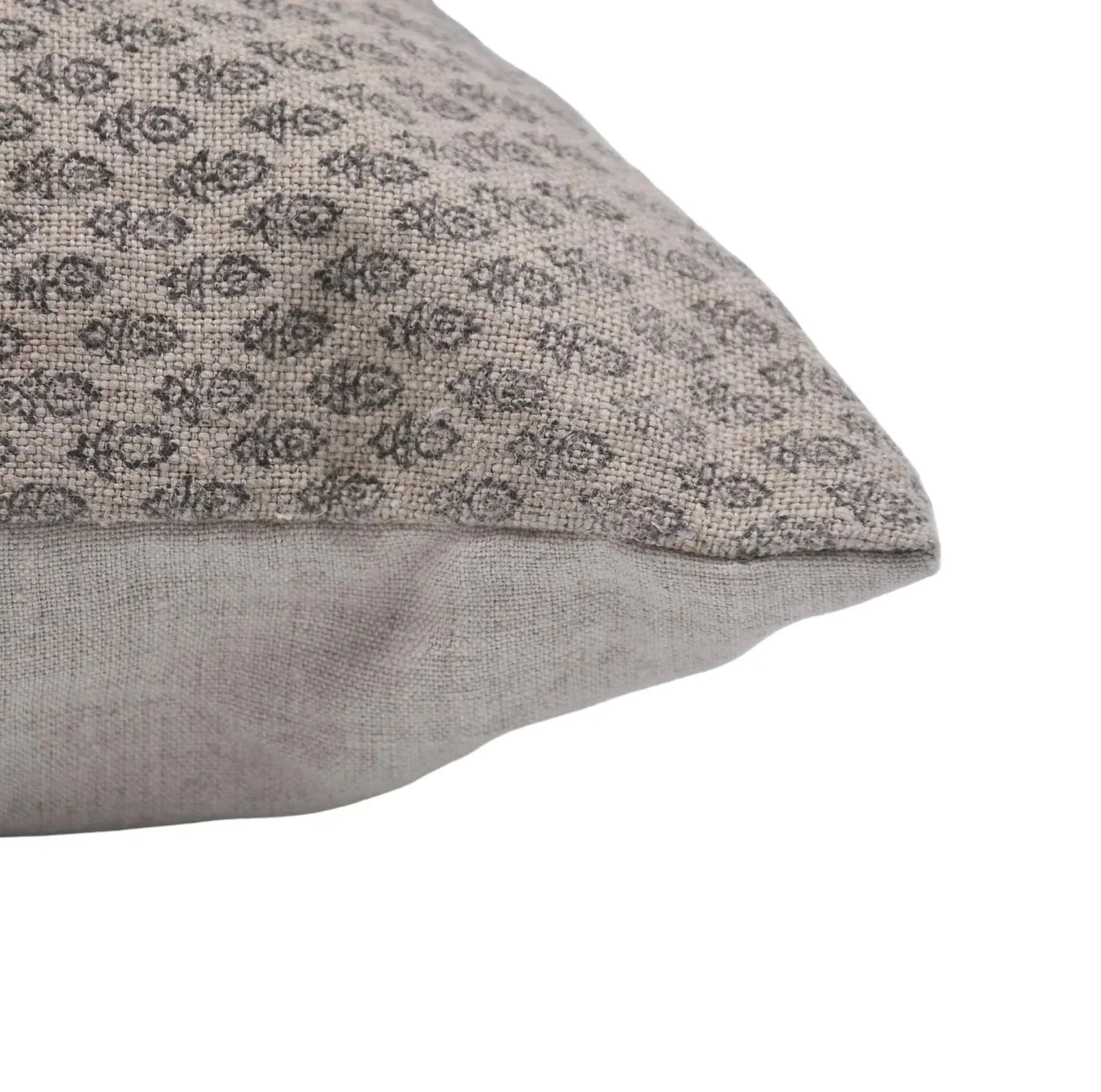 Gray hand block printed linen cushion cover 