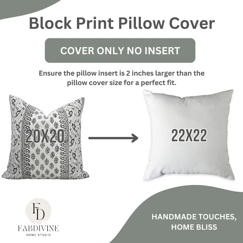 block print pillow cover measurement