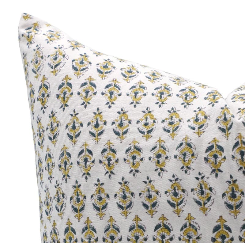 Block Printed Gold Fish Pillow Cover