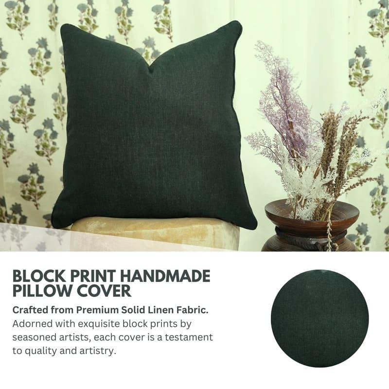 Handcrafted Green Solid Linen Pillow Cover