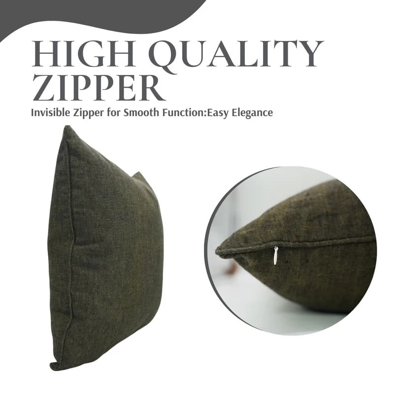 Indian Print Mustard Green Linen Cushion Cover