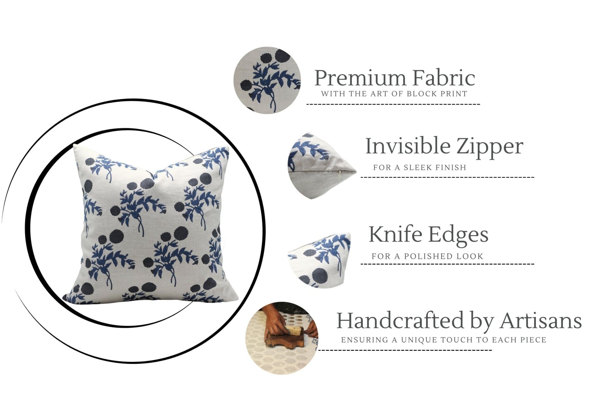 Block Print Pure Linen Pillow Cover - Gulab