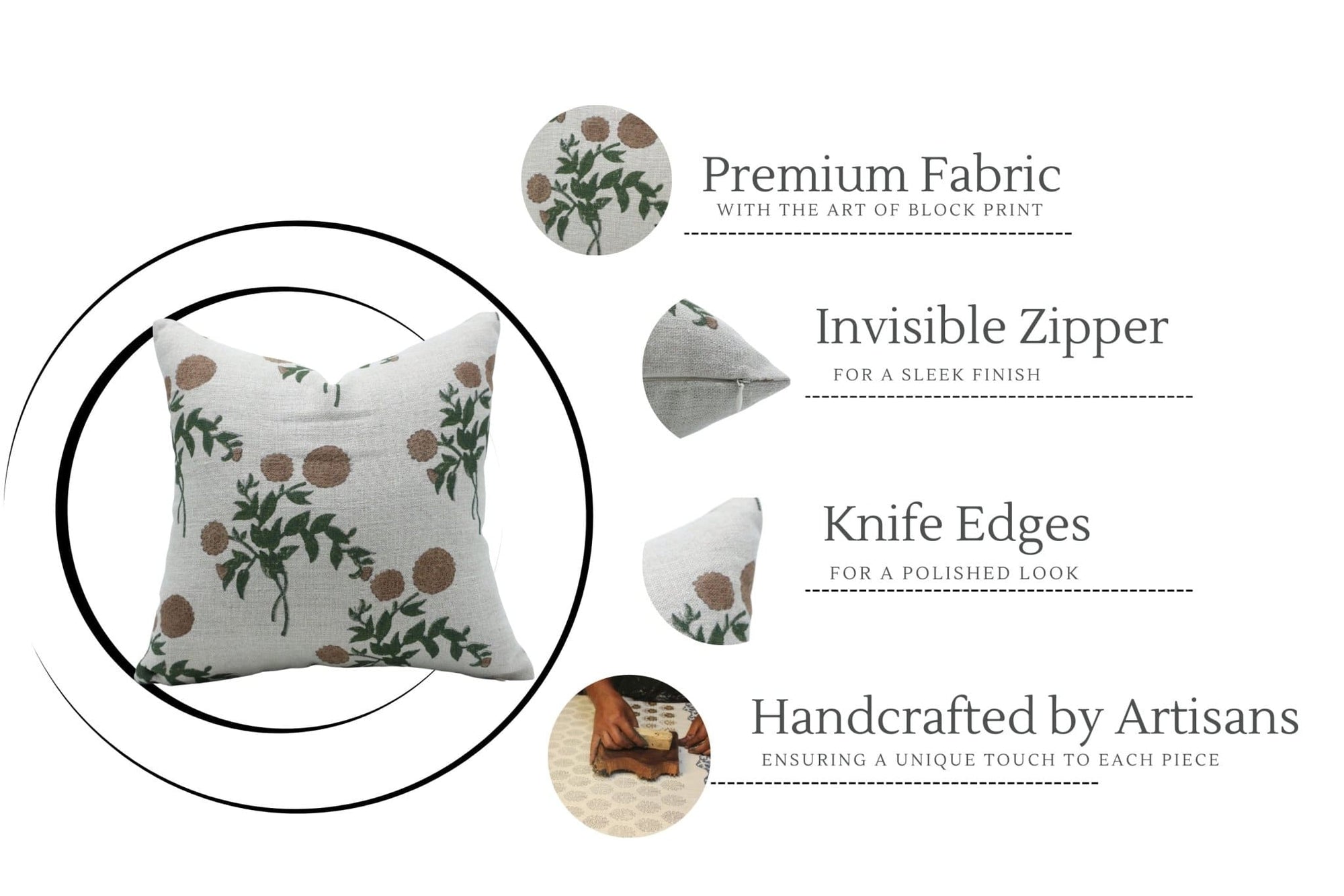 Hand Block Gulab Green Floral Throw Cover