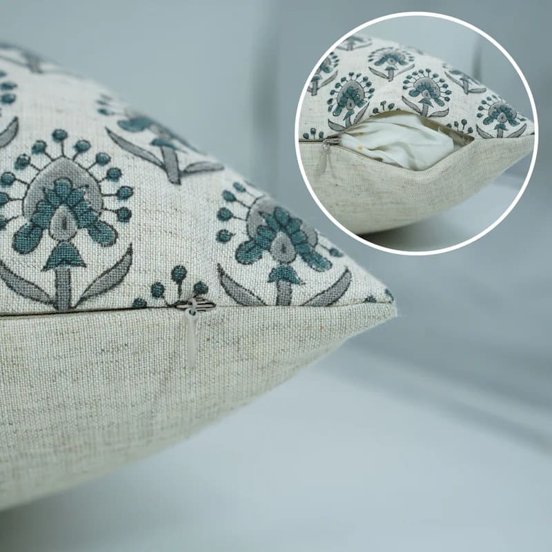 Block printed pillow cover with handmade artisan touch