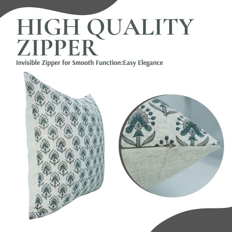 Block printed pillow cover with detailed floral pattern