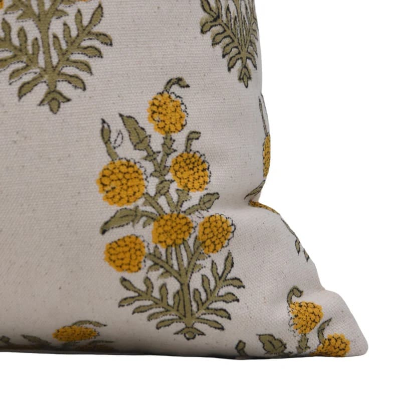 Decorative pillow with floral pattern on a white duck canvas yellow print 