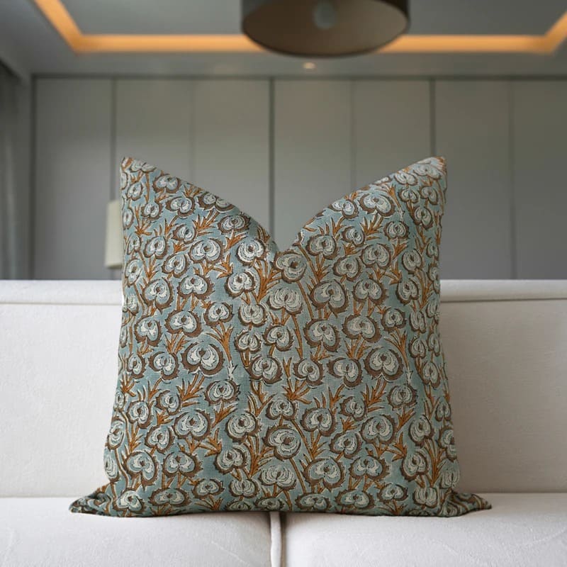 Designer floral pillow cover with detailed flower art