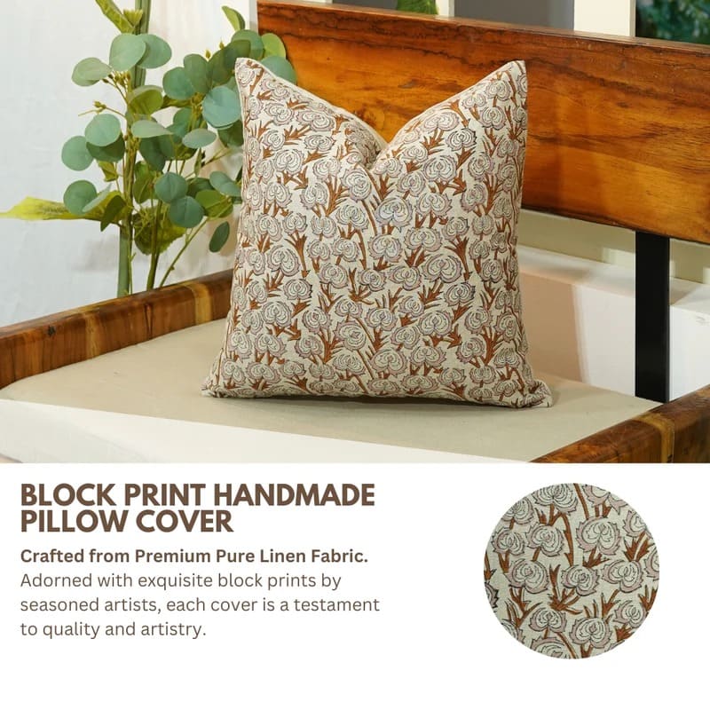 Traditional block print pillow cover with floral design