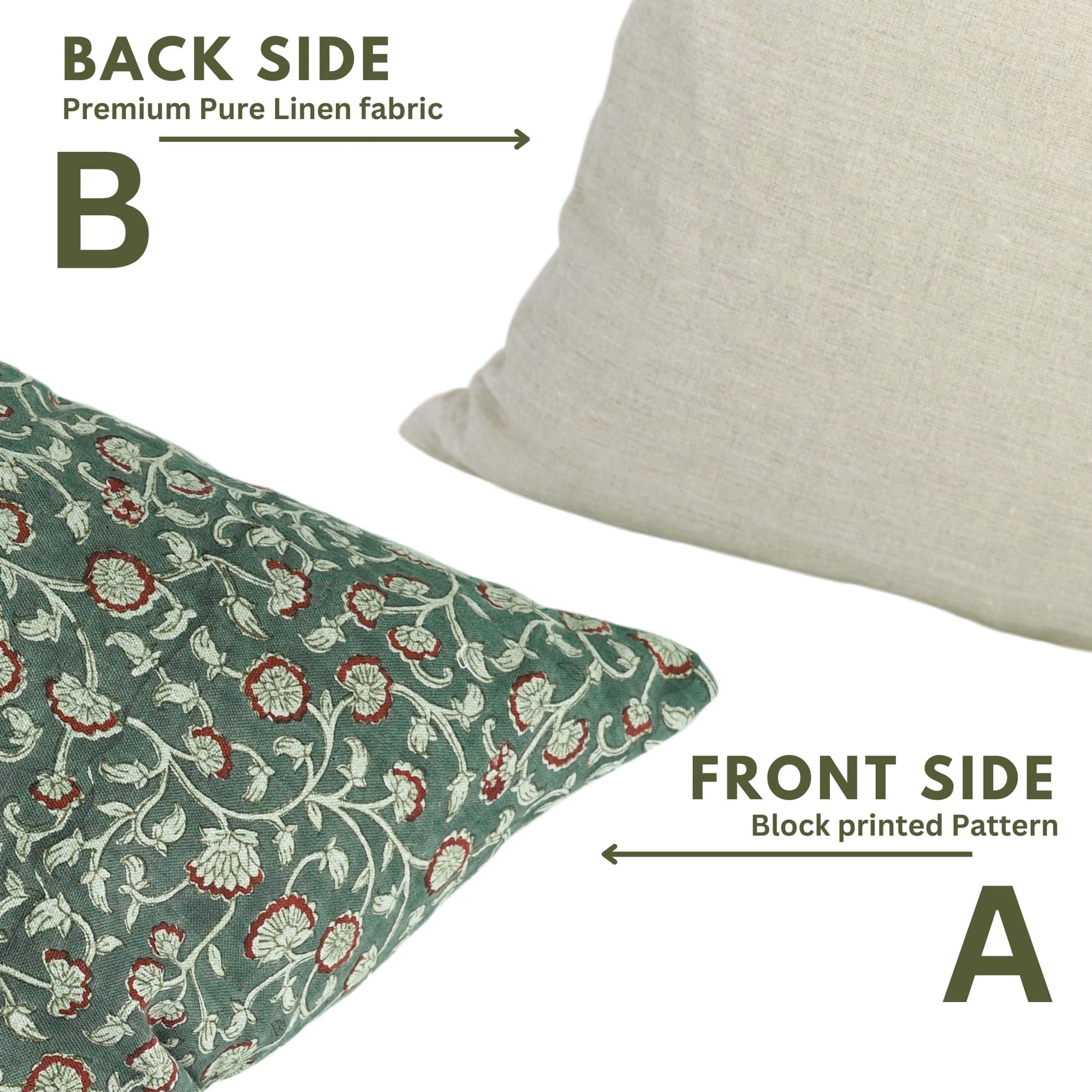 Two pillows, one with a floral pattern and the other plain, on a white background.