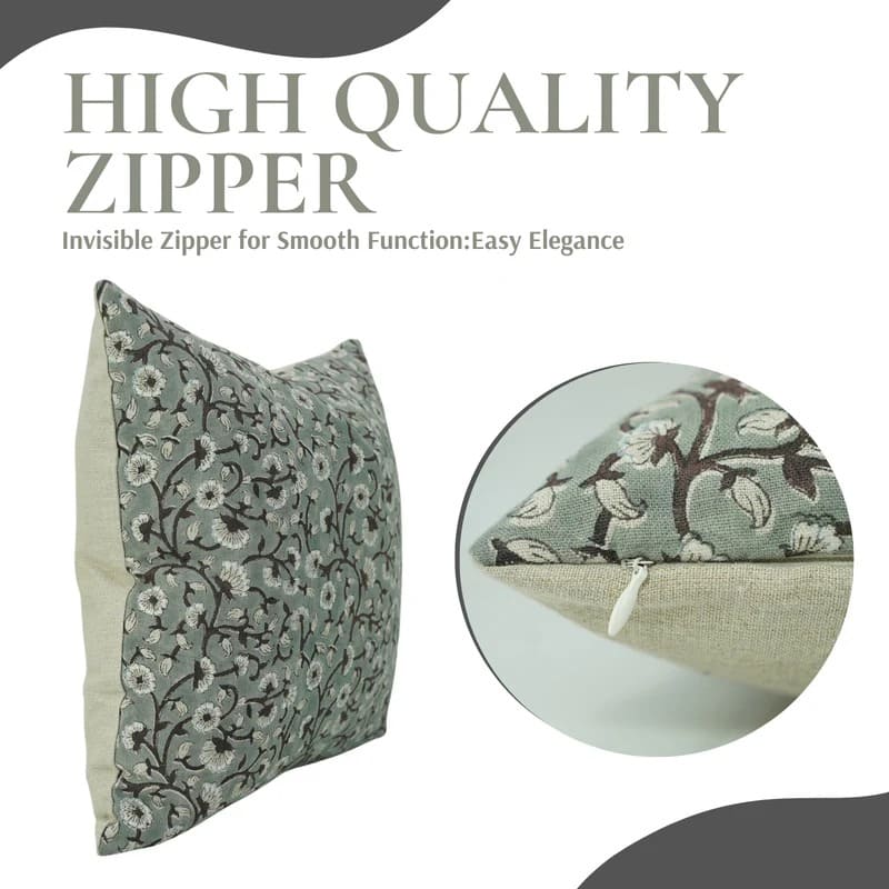 green blockprint pillow cover