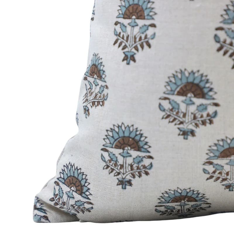 Hand Print Inderjeet Brown Floral Pillow Cover