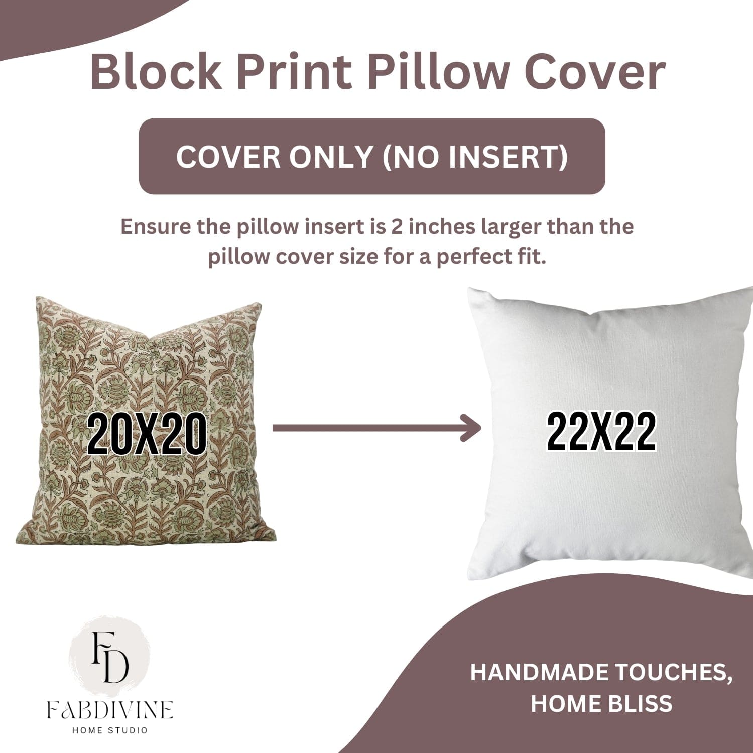 Soft fabric HAND PRINT pillow cover with artisan patterns