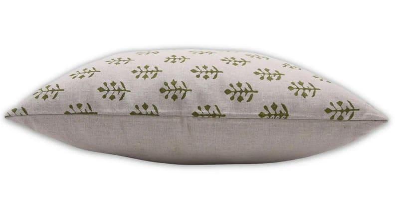 Handmade Green Floral Linen Pillow Case - Jaisalmer