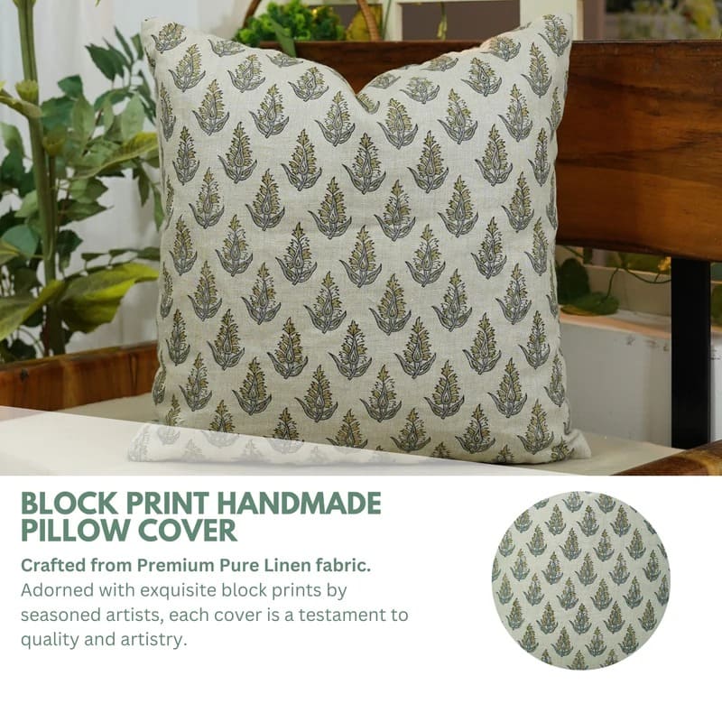 Floral blockprint throw pillow cover