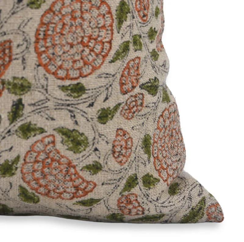 Handcrafted Orange Floral Cushion Cover - Karwachauth