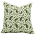 Decorative pillow with green paisley pattern 