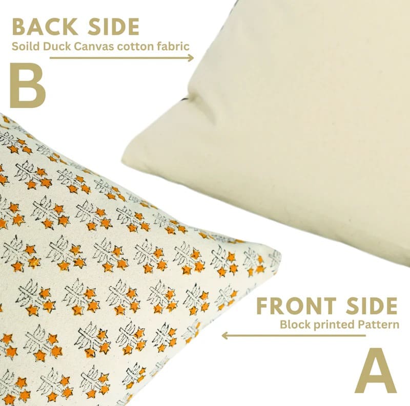 Handcrafted Mini Orange Floral Pillow Cover - Kesariya