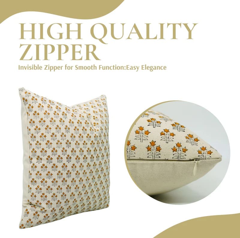 Handcrafted Mini Orange Floral Pillow Cover - Kesariya